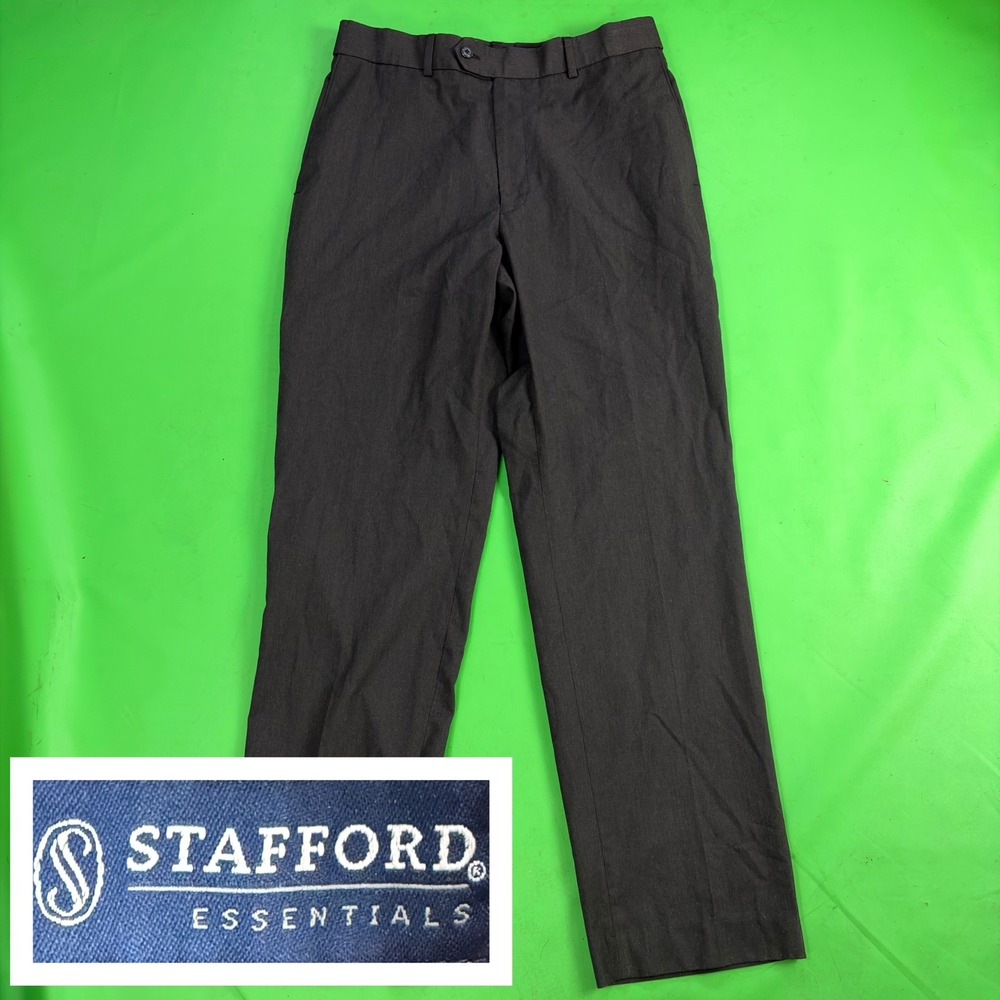 Stafford Dress Pants Mens 32/32 Charcoal Classic Fit Flat Front Office Slacks